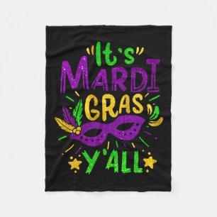 Its Mardi Gras Yall Beads Mask Jester Hat Festival Fleece Blanket