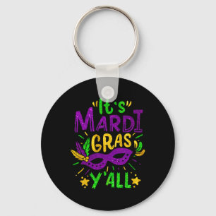 Its Mardi Gras Yall Beads Mask Jester Hat Festival Keychain