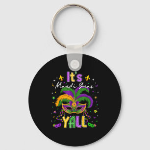 It's Mardi Gras Y'all Feathered Mask Carnival Men Keychain