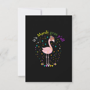 Its Mardi Gras Yall Funny Mask Flamingo Lover RSVP Card