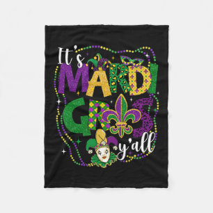 It's Mardi Gras Yall Mardi Gras Party Mask Costume Fleece Blanket