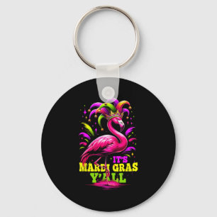 Its Mardi Gras Yall Pink Flamingo Wearing Jester H Keychain