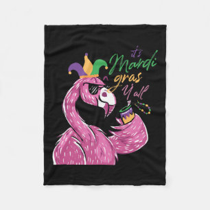 It's Mardi Gras Yall Shenanigan Beans Flamingo Fleece Blanket
