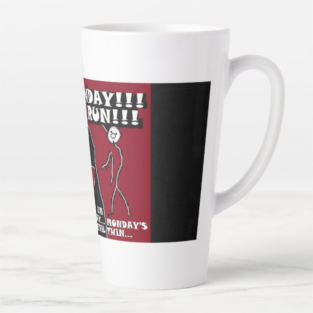 It's Monday and his Evil twin Tuesday Run! Funny Latte Mug (Right)