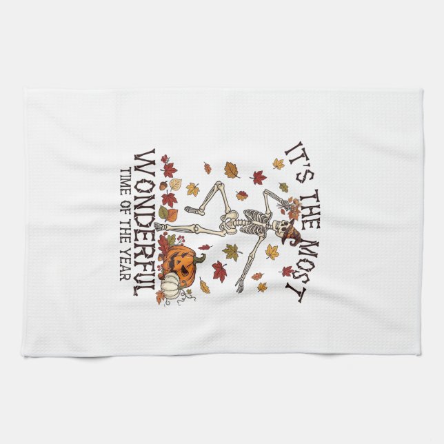 Its Most Wonderful Dancing Skeleton Halloween Witc Kitchen Towel (Horizontal)