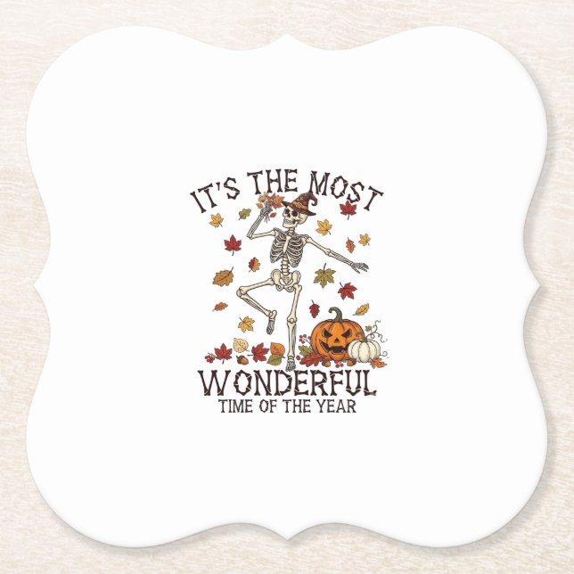 Its Most Wonderful Dancing Skeleton Halloween Witc Paper Coaster (Front)