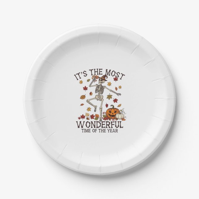 Its Most Wonderful Dancing Skeleton Halloween Witc Paper Plate (Front)