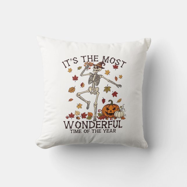 Its Most Wonderful Dancing Skeleton Halloween Witc Throw Pillow (Front)
