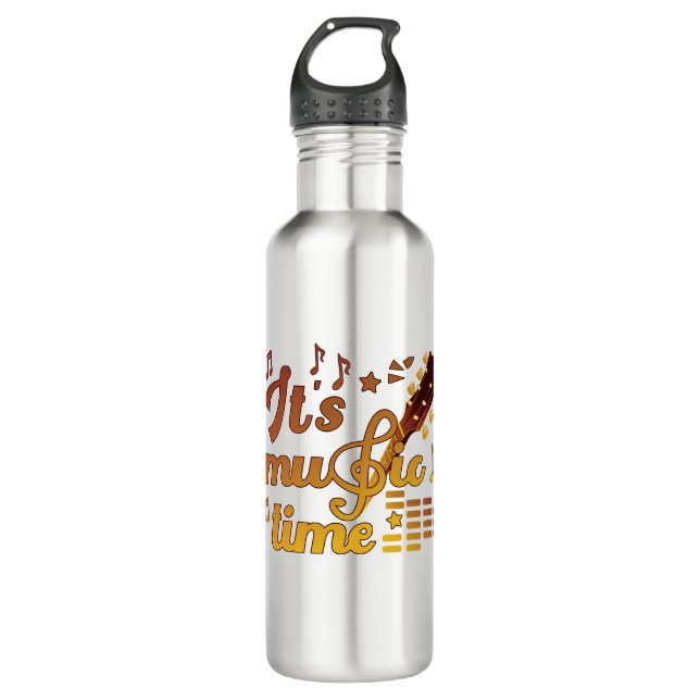 It's Music Time, Gold Guitar Musical  710 Ml Water Bottle (Front)