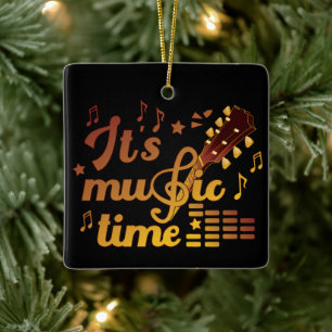 It's Music Time, Gold Guitar Musical Ceramic Ornament