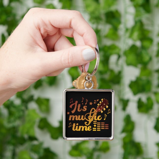 It's Music Time, Gold Guitar Musical  Keychain (Hand)
