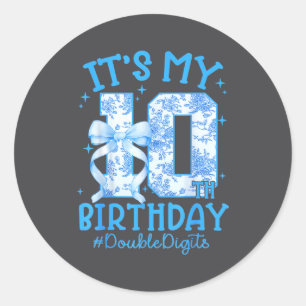 It's My 10th Birthday Girl Blue Coquette Bow 10 Ye Classic Round Sticker