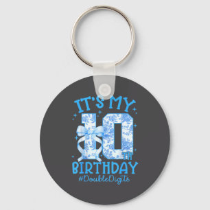 It's My 10th Birthday Girl Blue Coquette Bow 10 Ye Keychain