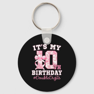 Its My 10th Birthday Girl Double Digits Coquette B Keychain