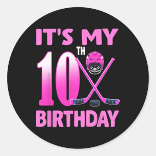 It's My 10th Birthday Girl Ice Hockey 10 Year Old Classic Round Sticker