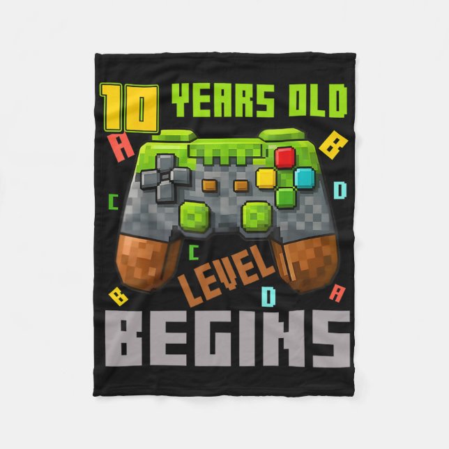 It's My 10th Birthday Pixel Gaming Controller 10 Y Fleece Blanket (Front)