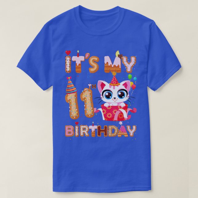 It's My 11th Birthday Girl Funny Cat Birthday 11 Y T-Shirt (Design Front)