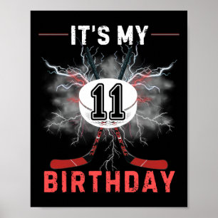 It's My 11th Birthday Hockey Boy Funny Hockey Birt Poster