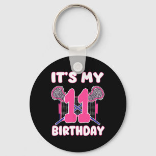 It's My 11th Birthday Lacrosse Themed Party 11 Yea Keychain