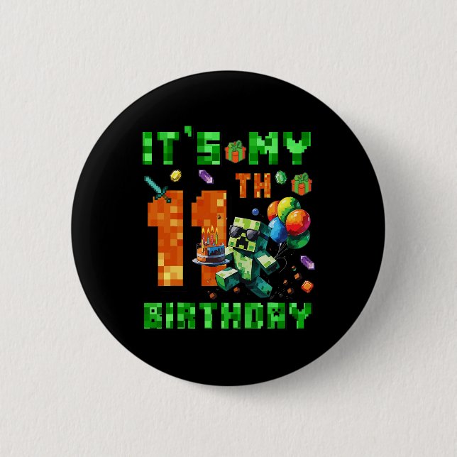 It's My 11th Birthday Pixel Number Video Game Game 2 Inch Round Button (Front)