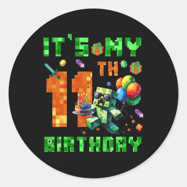 It's My 11th Birthday Pixel Number Video Game Game Classic Round Sticker (Front)
