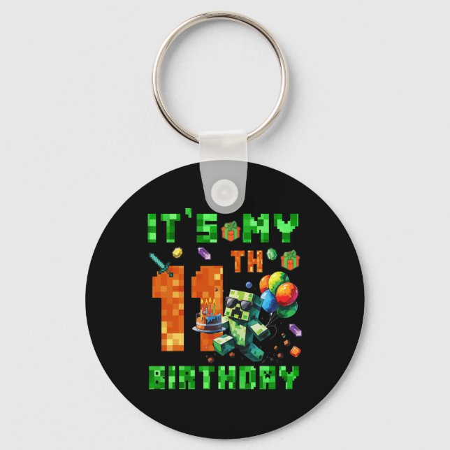 It's My 11th Birthday Pixel Number Video Game Game Keychain (Front)
