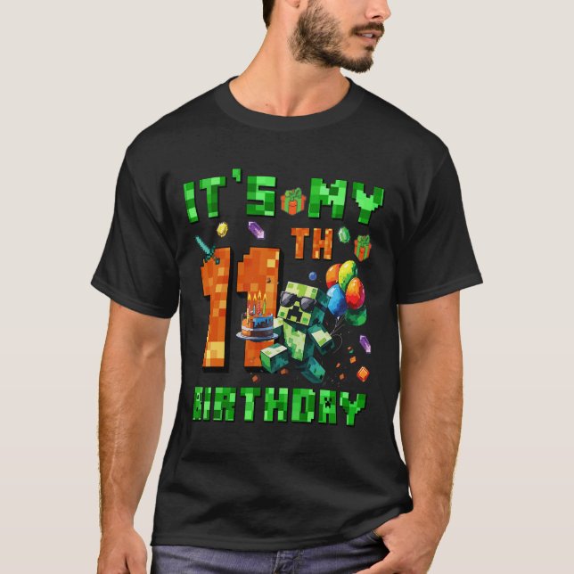 It's My 11th Birthday Pixel Number Video Game Game T-Shirt (Front)
