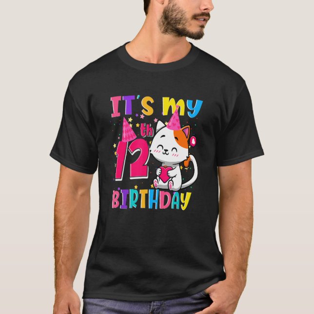 It's My 12th Birthday Teenager 12 Year Old Cat T-Shirt (Front)