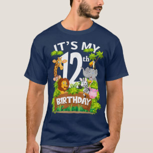 It's My 12th Birthday Zoo Animal Cute 12 Year Old  T-Shirt