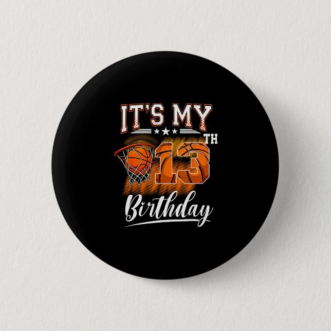 It's My 13th Birthday Sketll Theme 13 Years Old Bi 2 Inch Round Button (Front)