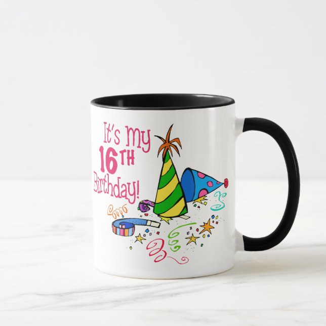 It's My 16th Birthday (Party Hats) Mug (Right)