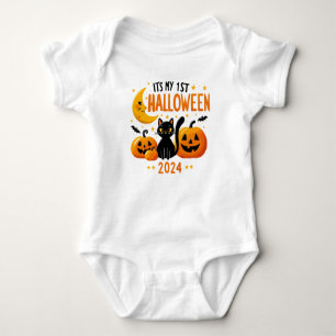 It's My 1st Halloween Pumpkin Black Cat Baby Bodysuit