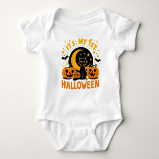 It's My 1st Halloween Pumpkin Black Cat Baby Bodysuit