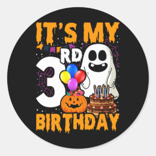 It's My 3rd Birthday Ghost Pumpkin Halloween Party Classic Round Sticker
