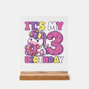 It's My 3rd Birthday Party Cute Girls Doughnut Bir Acrylic Sign
