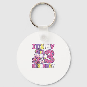It's My 3rd Birthday Party Cute Girls Doughnut Bir Keychain