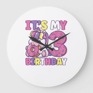 It's My 3rd Birthday Party Cute Girls Doughnut Bir Large Clock