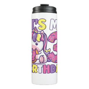 It's My 3rd Birthday Party Cute Girls Doughnut Bir Thermal Tumbler