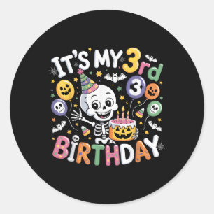 Its My 3rd Birthday Skeleton Halloween Toddler Boy Classic Round Sticker