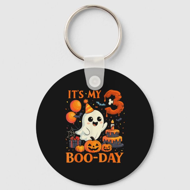 It's My 3rd Boo-day Birthday Halloween Ghost 3 Yea Keychain (Front)