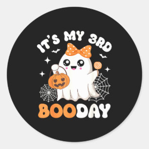 Its My 3rd Boo Day, Funny Halloween Ghost 3rd Birt Classic Round Sticker