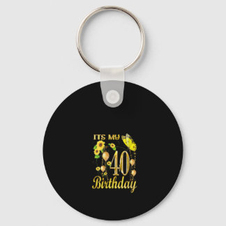 Its My 40th Birthday Sunflower Butterfly Keychain