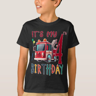 it's my 4th birthday boy firefighting Kids T-Shirt