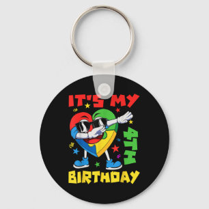Its My 4th Birthday Dabbing Puzzle Pieces Autism A Keychain