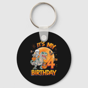 Its My 4th Birthday Dinosaur Skeleton Mummy Hallow Keychain