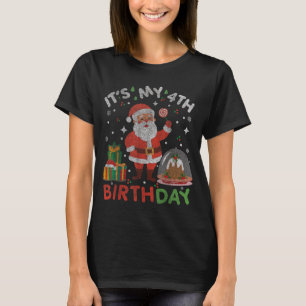 Its My 4th Birthday-funny Christmas Santa 4th Bday T-Shirt
