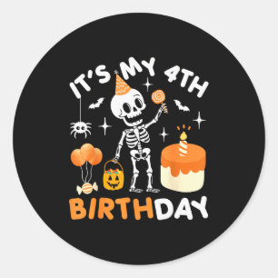 It's My 4th Birthday-funny Halloween Skeleton 4th Classic Round Sticker