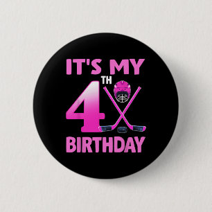 It's My 4th Birthday Girl Ice Hockey 4 Year Old Pa 2 Inch Round Button