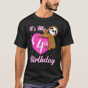 Its My 4th Birthday Pink Smiling Sloth Girl Theme T-Shirt
