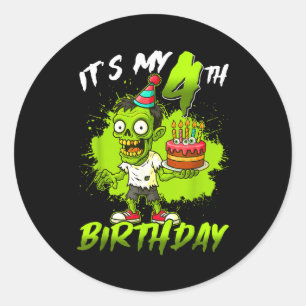 Its My 4th Birthday Zombie 4 Years Old Happy Hallo Classic Round Sticker